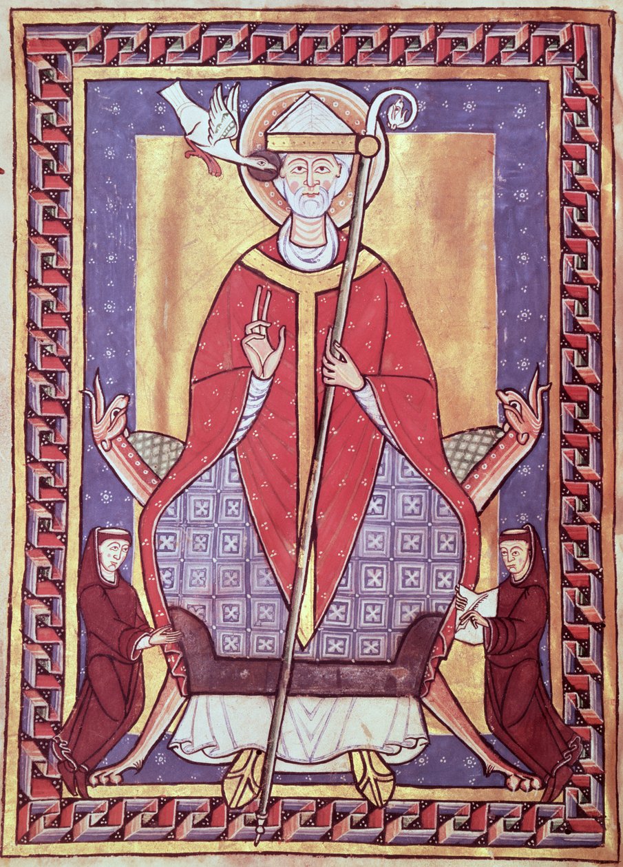 Ms 315 f.1v St. Gregory, fra Extract from his Works av French School