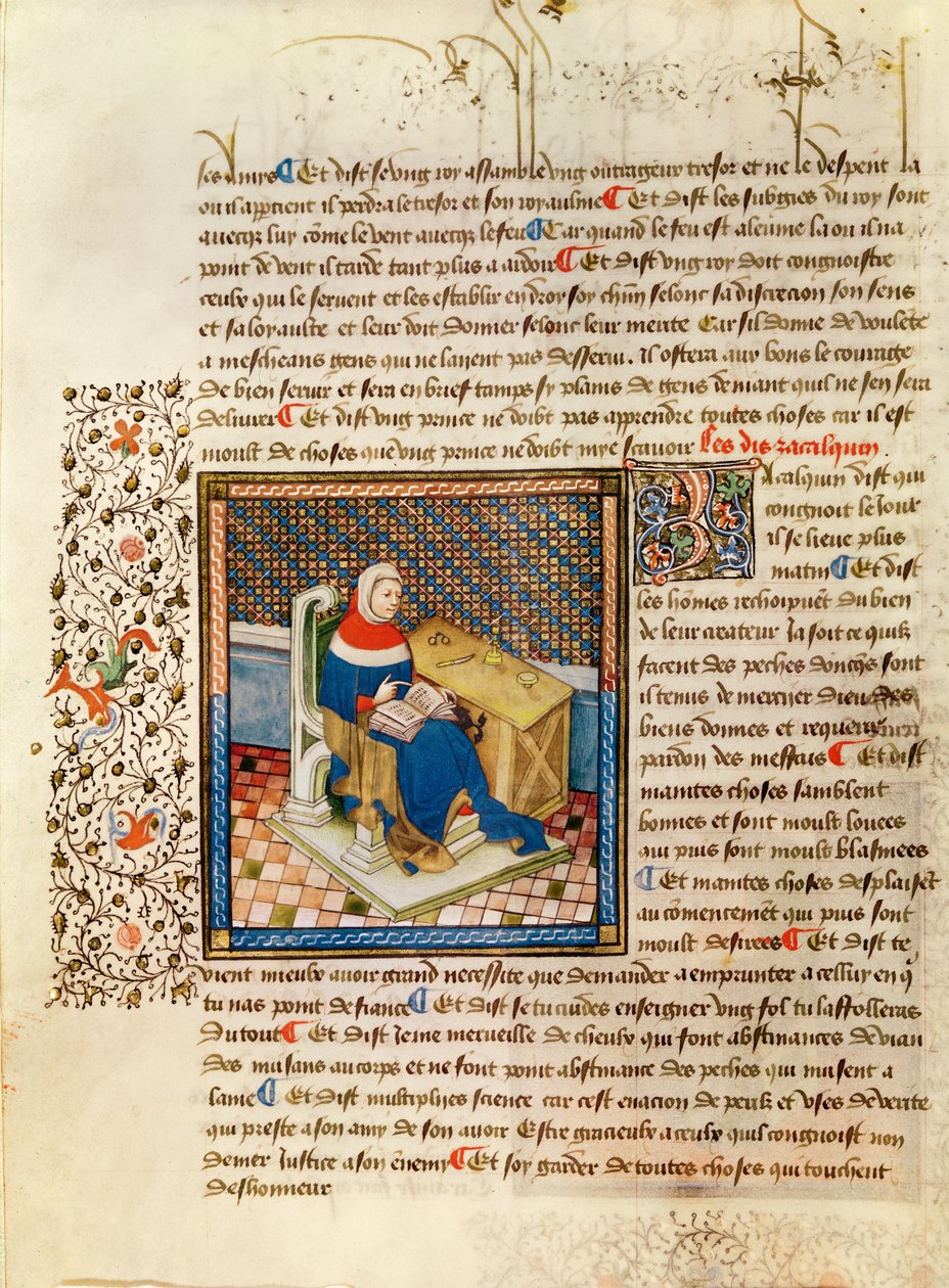 Ms 316 fol.3 A Philosopher at his Desk, fra Les Dits Moraux des Philosophes av French School