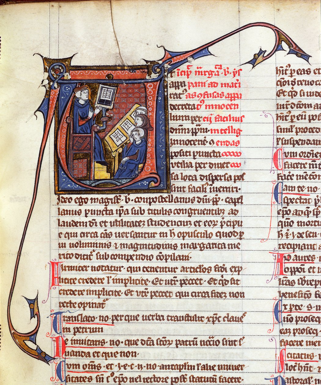 Ms 31 Fol.278 Master i kanonisk rett og hans elever, fra Apparatus in Quinque Libros Decretalium av pave Innocent IV (d.1254) av French School