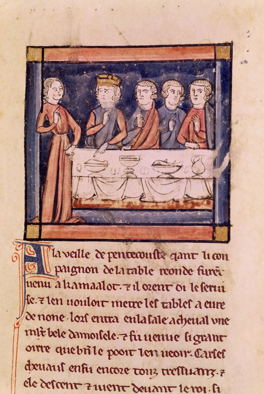 Ms 3347 fol.214 På pinseaften..., fra Livre de Sir Lancelot du Lac av French School