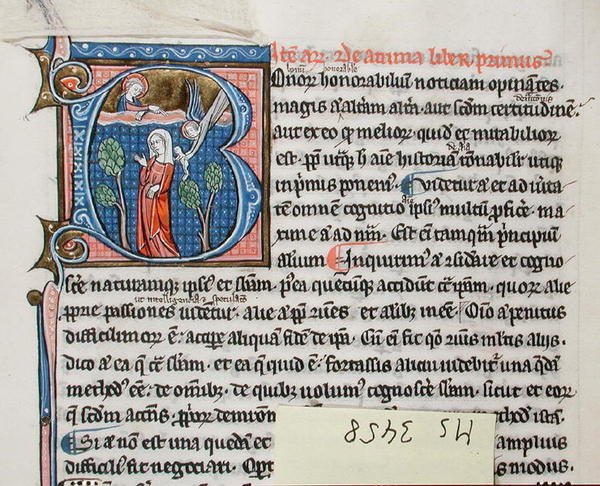 Ms 3458 Angel leverer en baby til en kvinne som skal fødes, fra 