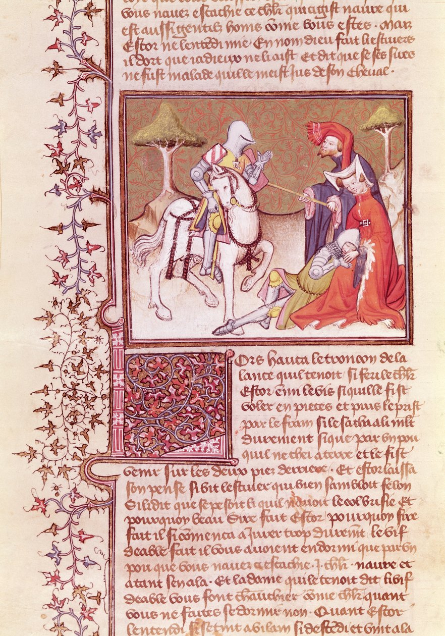Ms 3479 fol.516 Og så trakk han lansen fra den døende ridderen, fra Livre de Messire Lancelot du Lac av French School
