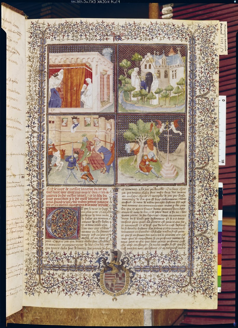 Ms 3479 t.1 f.1 Historien om Lancelot og jakten på den hellige gral, fra Livre de Messire Lancelot du Lac av French School