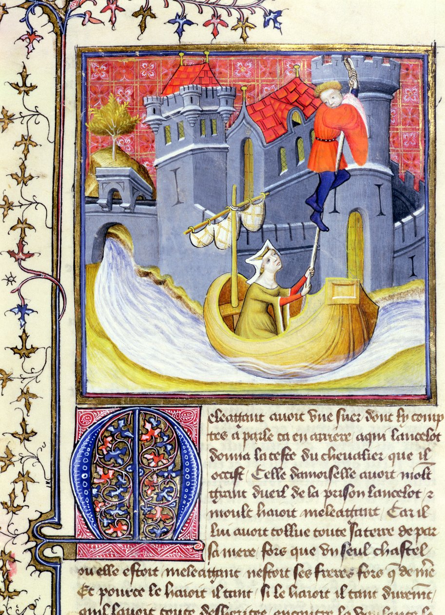 Ms 3480 Knight rømmer fra et slott med hjelp av en dame, fra Livre de Messire Lancelot du Lac av French School