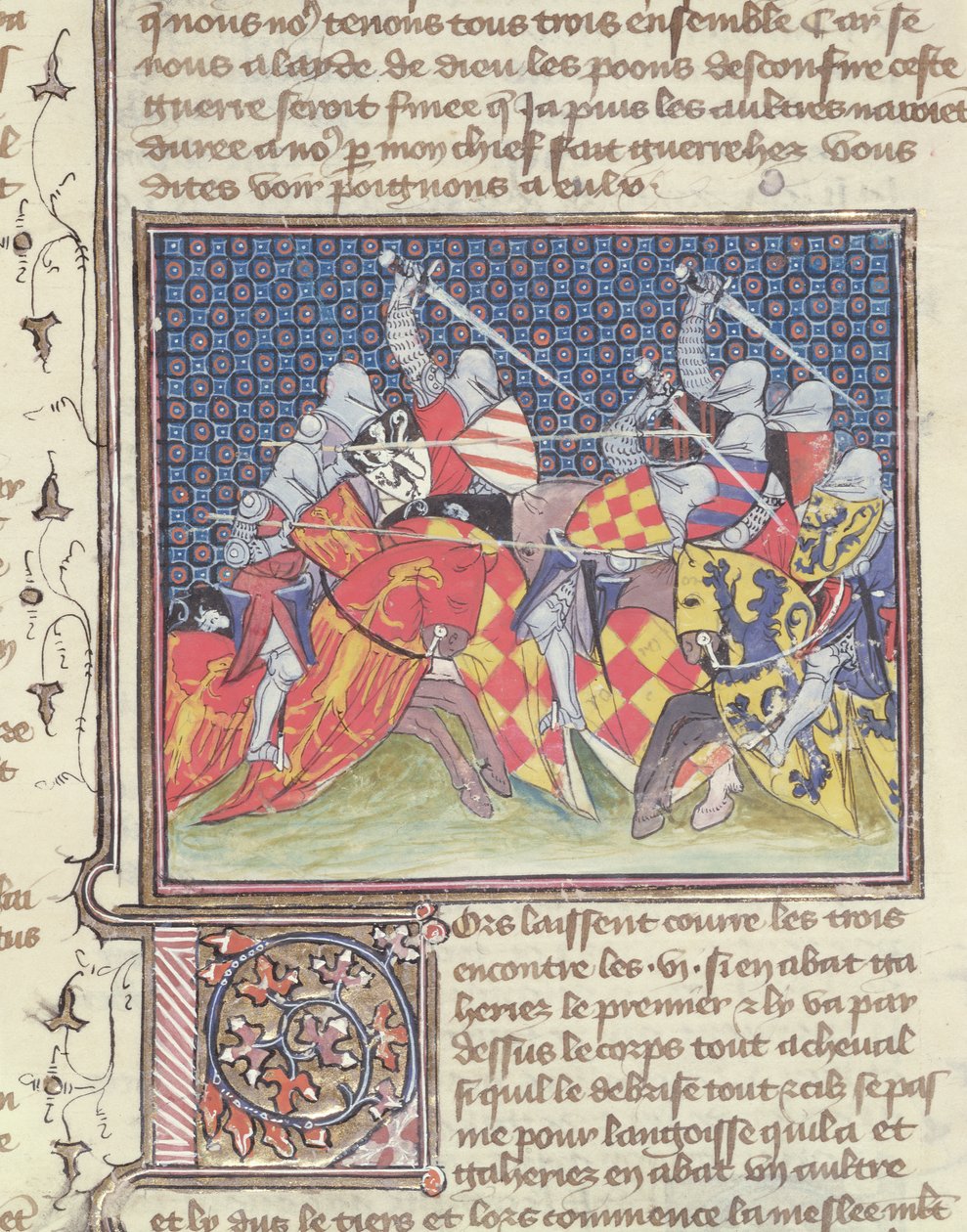 Ms 3480 Knights in Battle, fra Livre de Messire Lancelot du Lac av French School