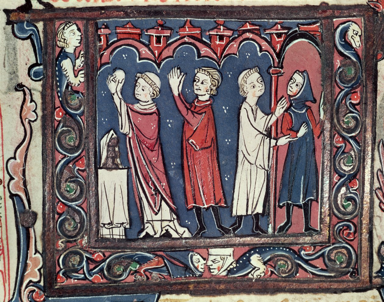 Ms 364 fol.111 Scene for ekskommunikasjon, fra Decretales av Jean Andre, 1200-1300-tallet av French School