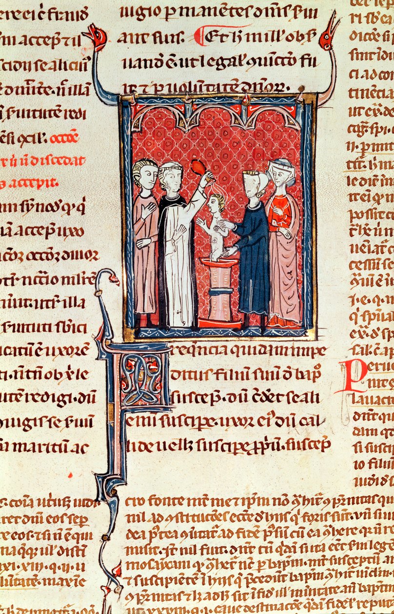 Ms 372 fol.161 En dåpsscene, fra Decrets de Gratien av French School