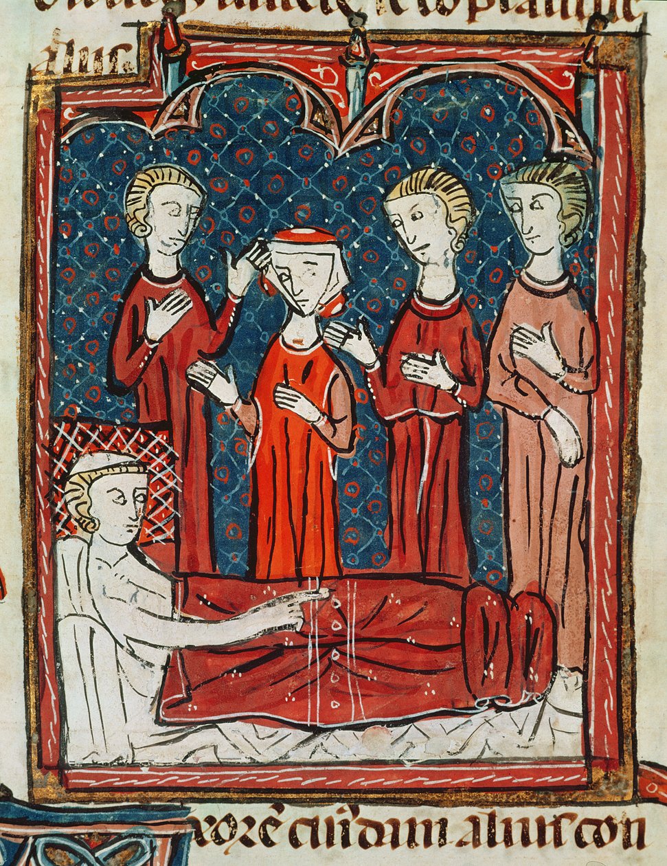 Ms 372 fol.165v A Man in his Sickbed, fra Decrets de Gratien av French School
