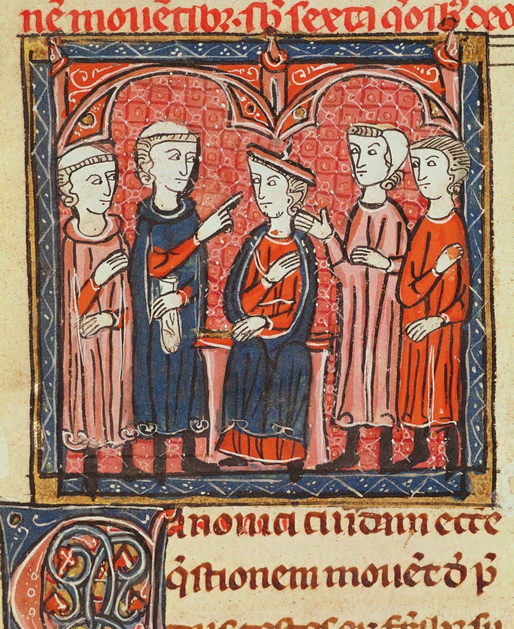 Ms 372 fol.1v Monetær regulering, fra Decrets de Gratien av French School