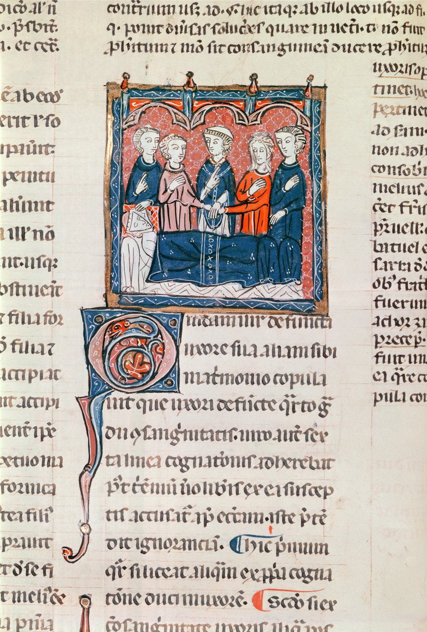 Ms 372 fol.243 The Marriage of a Widoman, fra Decrets de Gratien av French School
