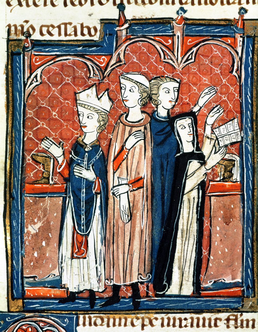 Ms 372 fol.59v En nonne som avlegger sine løfter og messe utført av en biskop, fra 'Decrets de Gratien' (vellum) (detalj av 181275) av French School