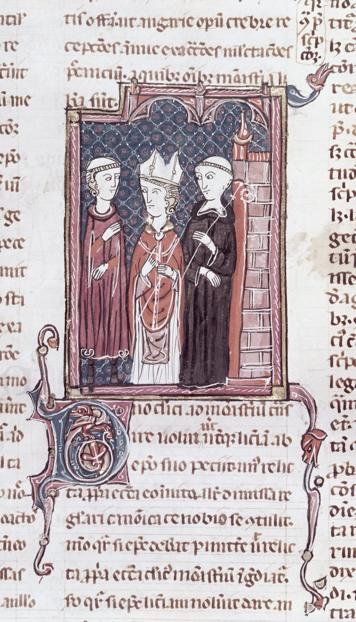 Ms 373 fol.51v En munk, en biskop og en abbed, fra Decrets de Gratien av French School