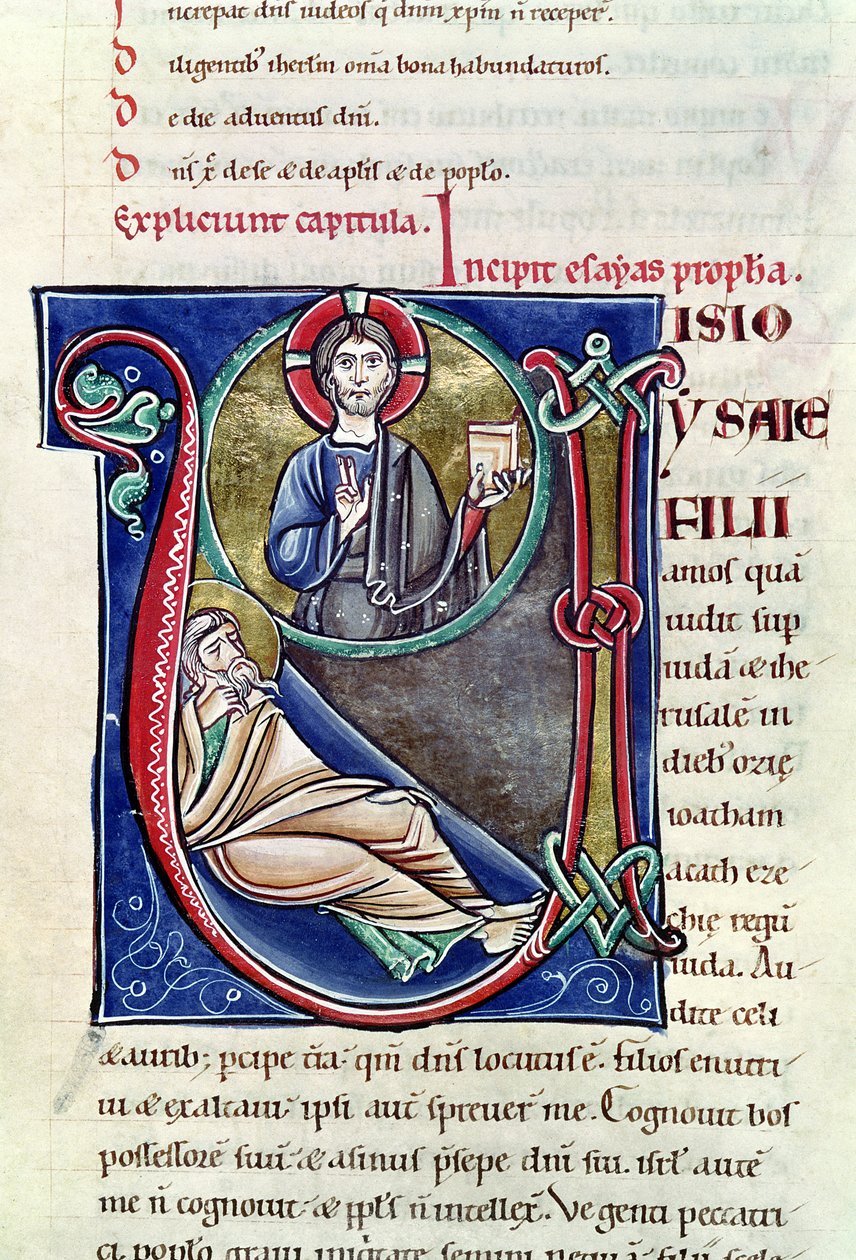Ms 3 Historiert initial V eller U som viser profetien til Jesaja, fra Bibelen til St. Sulpicius av Bourges av French School