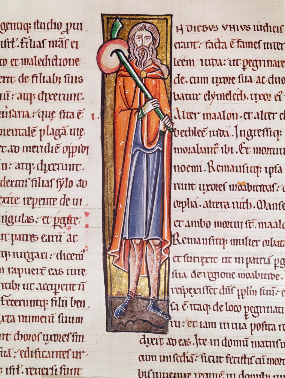 Ms 3 fol.76 Historikert initial I som viser Elimelech på vei, fra Bibelen de Saint-Sulpice de Bourges av French School
