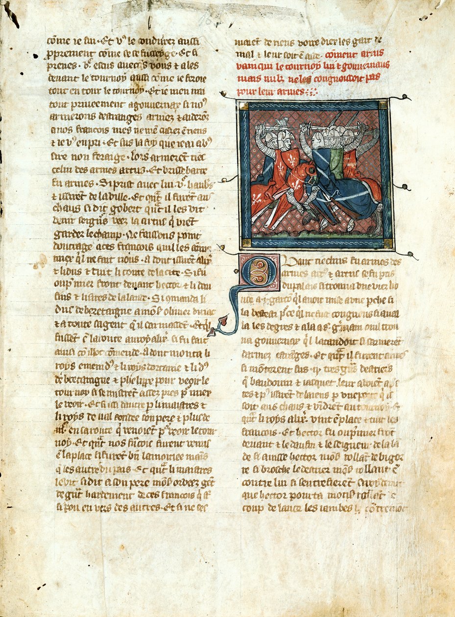Ms 403 fol.163 Kamp mellom riddere, fra Roman dArtus av French School