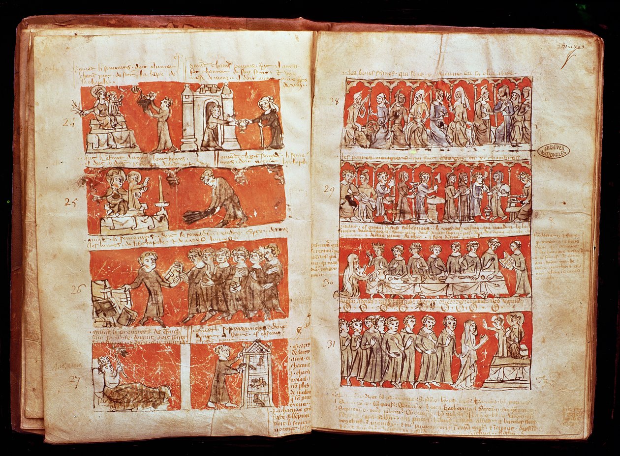 Ms 408 Scener fra livet til studentene i College of The Blessed Virgin i Paris, fra vedtektene til College of Hubant, 1387 av French School