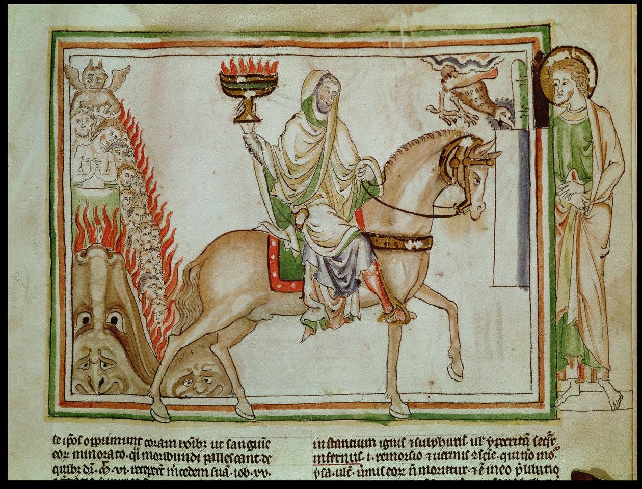 Ms 422 fol.22r Åpningen av det fjerde seglet: Death Riding the Pale Horse av French School