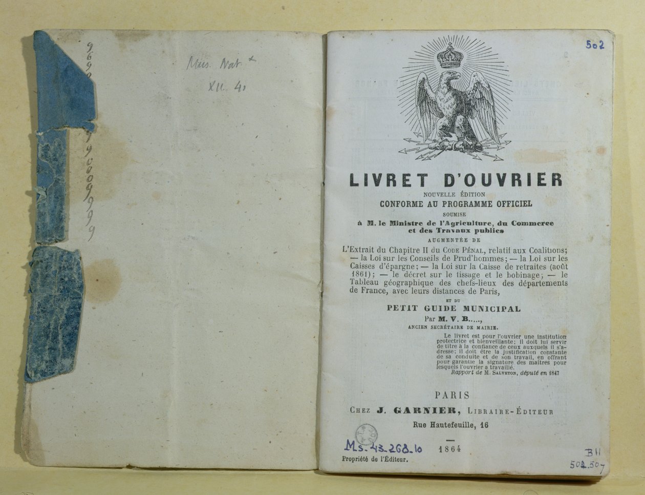 Ms 43.268.10 Frontispice av Livret dOuvrier, 1864 av French School