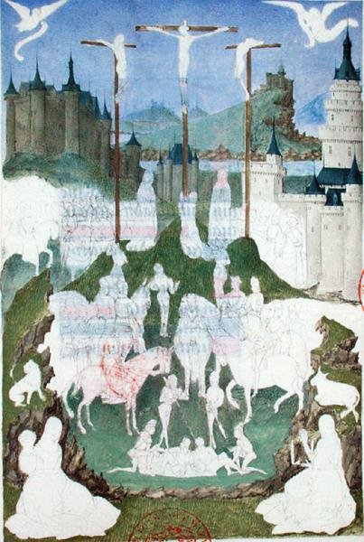 Ms 473 The Crucifixion eller Golgata, uferdig miniatyr fra 