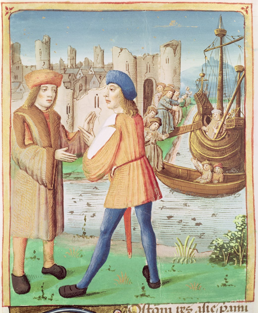 Ms 493 fol.87 Aeneas avgang, fra Aeneiden av Virgil med kommentar av Servius, 1469 av French School