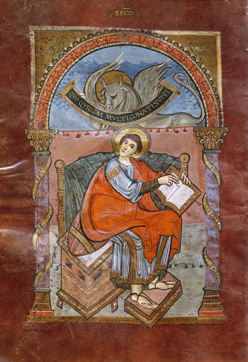 Ms 4 fol.101v St. Lukas, fra Evangeliet til St. Riquier, ca. 800 av French School