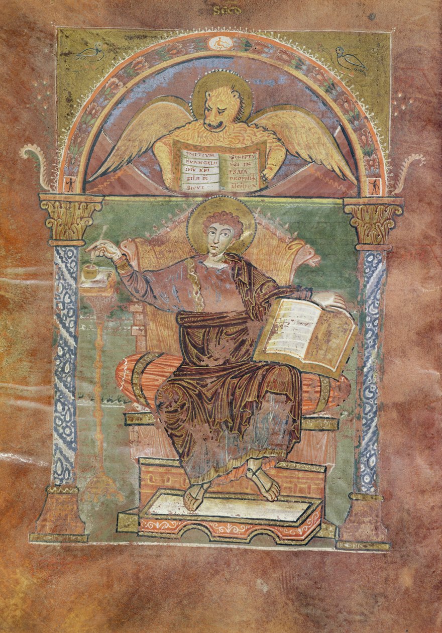 Ms 4 fol.66v St. Markus, fra Evangeliet til St. Riquier, ca. 800 av French School