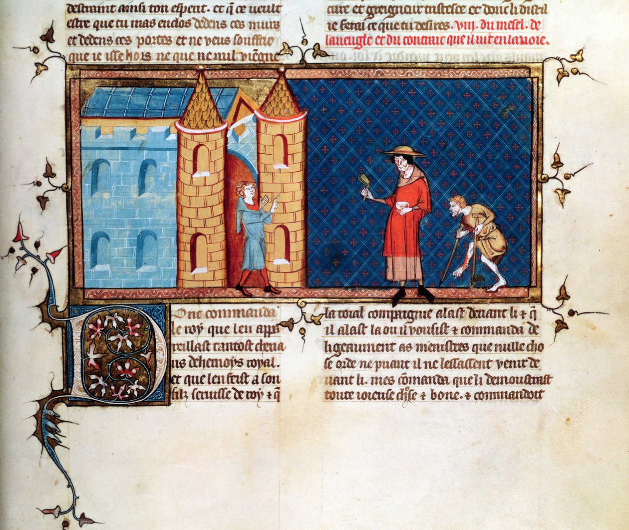 Ms 5080 fol.373r To spedalske tigger, fra Le Miroir Historial, av Vincent de Beauvais av French School