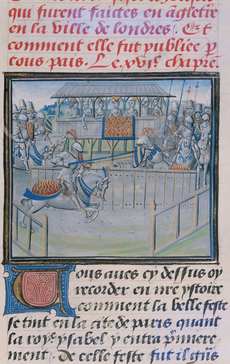 Ms 5190 f.88 A Tournament in London: Jousting, fra Froissarts Chronicles av French School