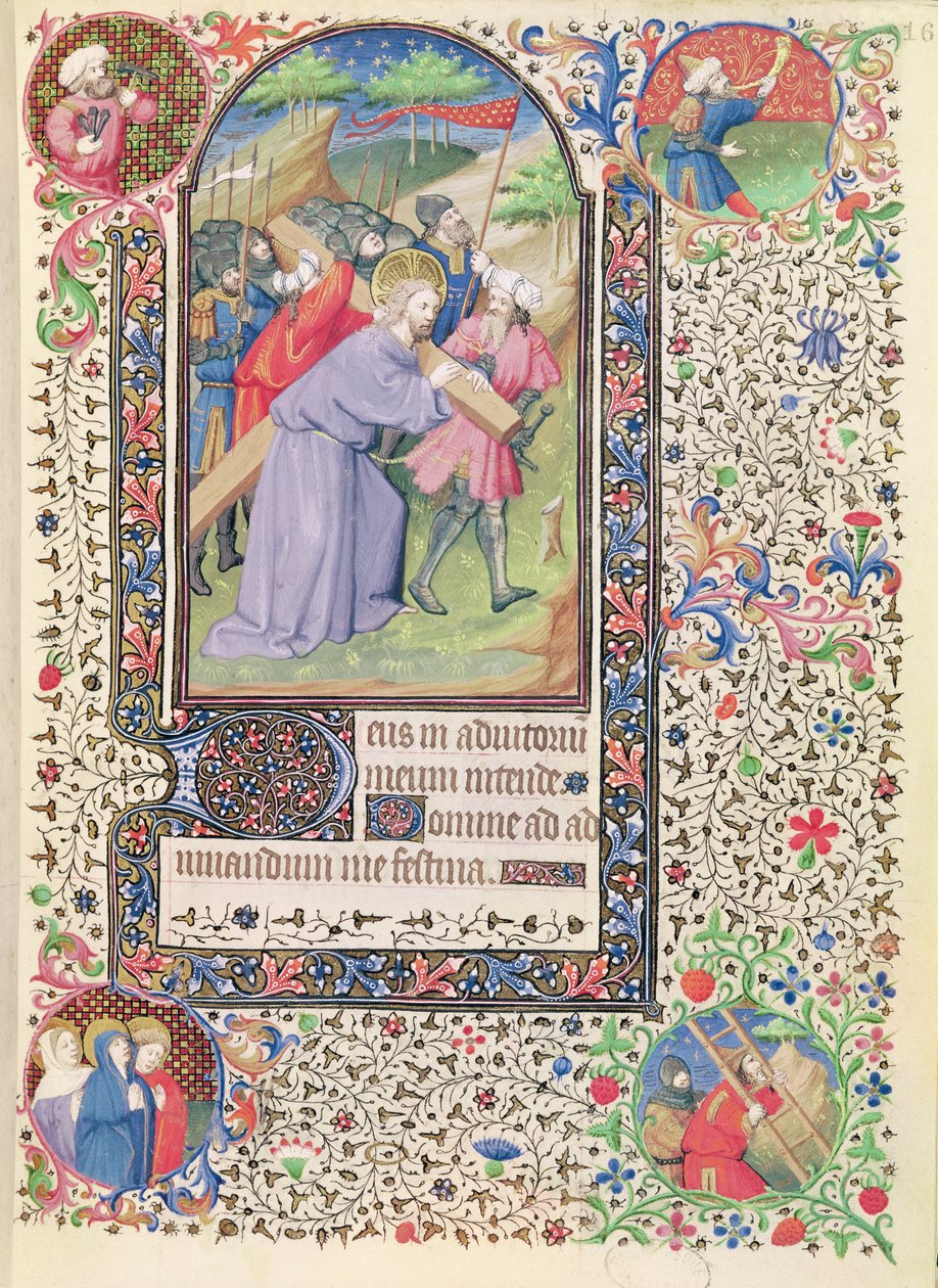 Ms 547 fol.16 Stations of the Cross, fra en timebok brukt av en kvinne fra Poitiers av French School