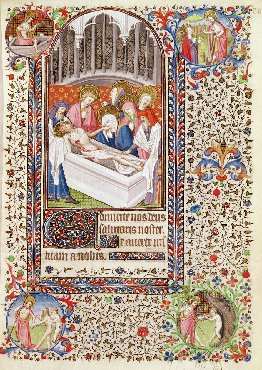 Ms 547 fol.36 Entombment of Christ, fra en timebok brukt av en kvinne fra Poitiers av French School