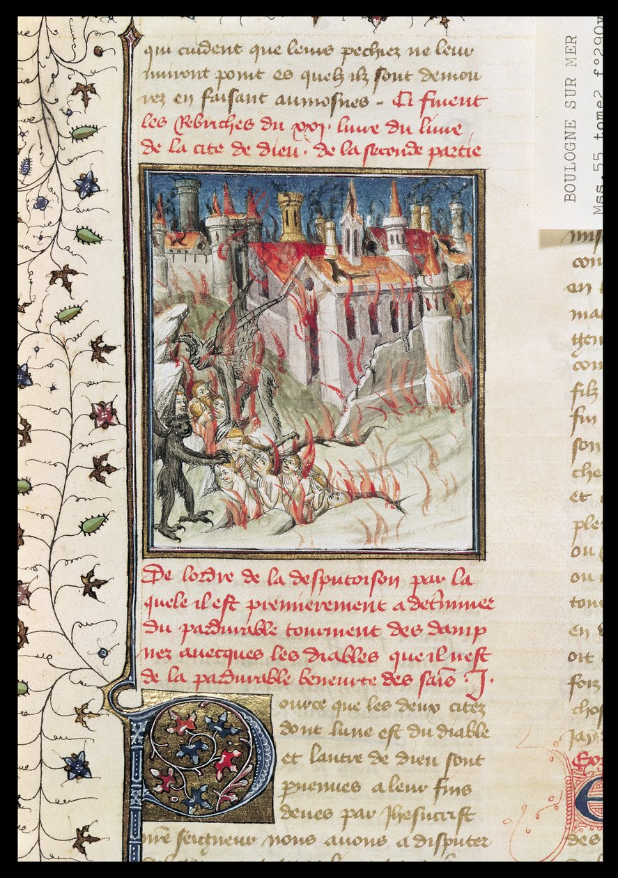 Ms 55 t.2 fol.290v Hell, fra De Civitate Dei av St. Augustine of Hippo (354-430) oversatt av Raoul de Presles, ca. 1400-50 av French School