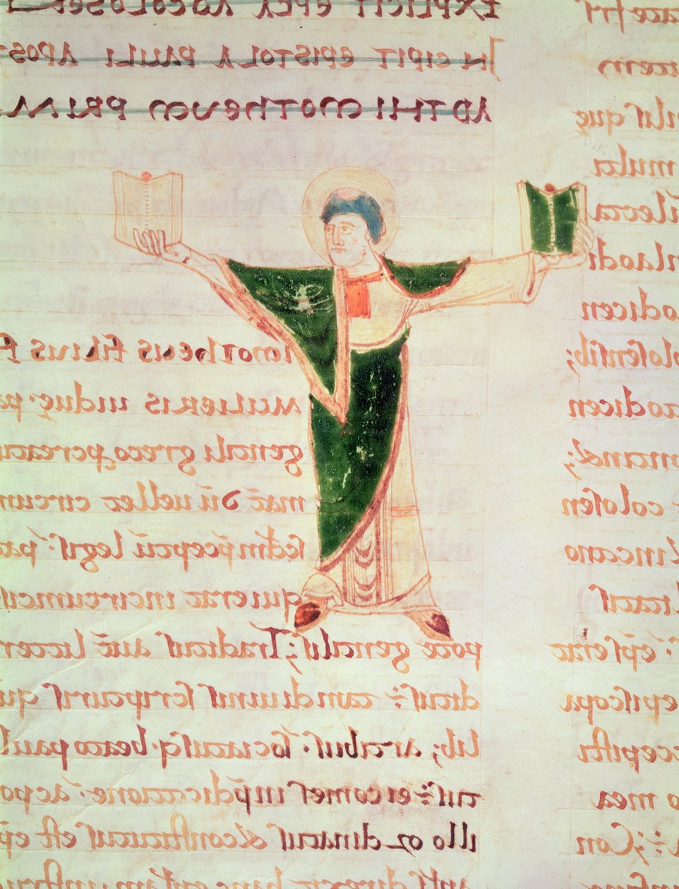 Ms 67 fol.188 Historikert bokstav T fra Commentary on the Epistles of St. Paul av French School