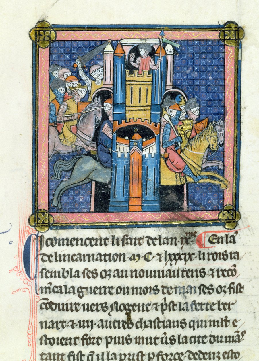 Ms 702 fol.295 The Taking of Le Mans av Philippe-Auguste (1165-1223) i 1189 av French School