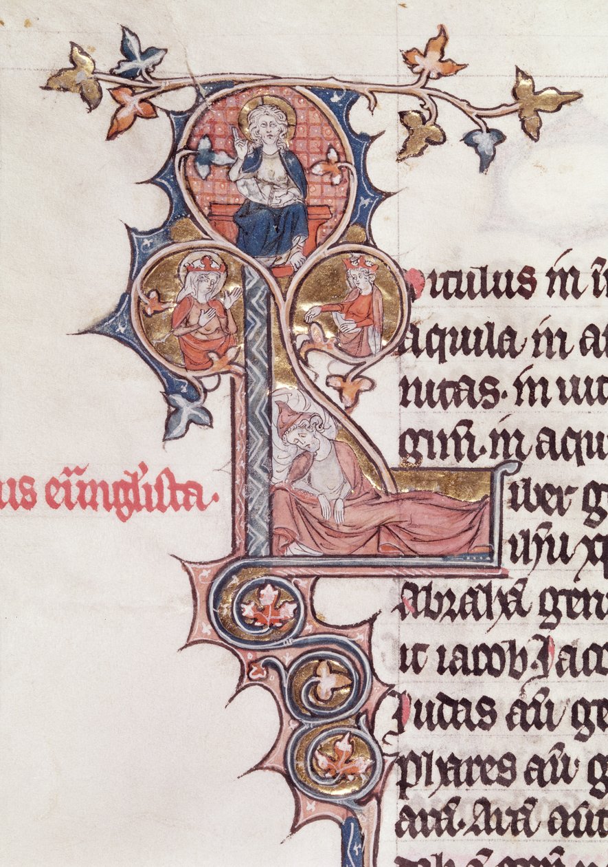 Ms 7 fol.199v Historikert initial L som viser Jesse-treet, fra Bibelen de Jean dEstampes, 1200-1300-tallet av French School