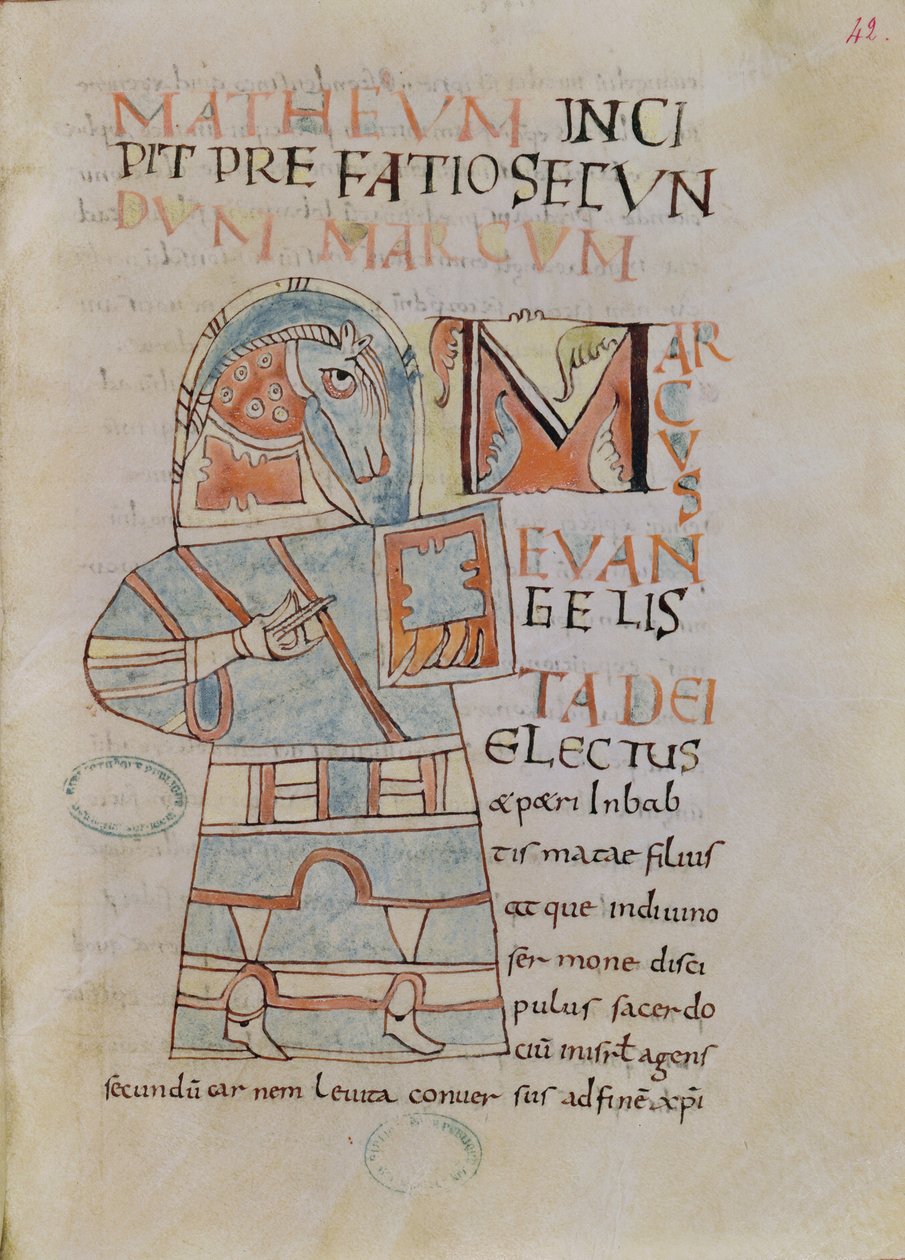 Ms 8 f.42 St. Mark the Evangelist av French School