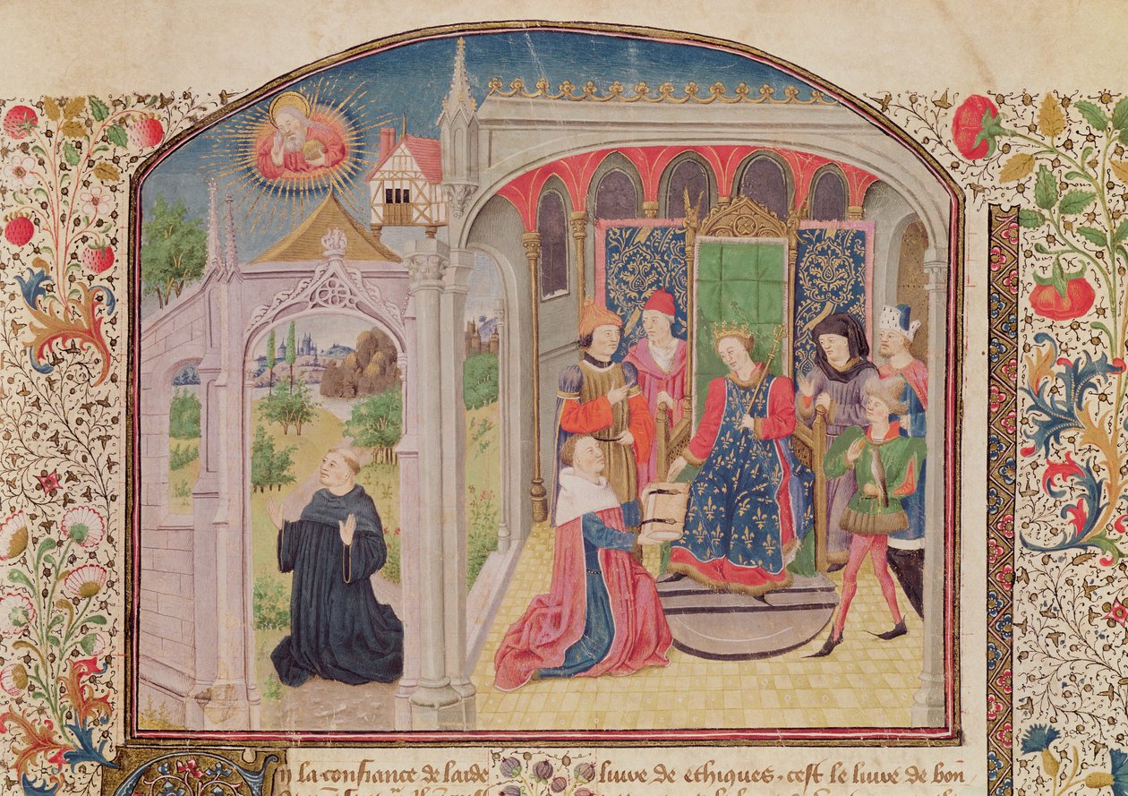 Ms 927 Fol.1 Presentasjon av etikken til kongen av oversetteren, fra etikk, politikk og økonomi av Aristoteles (384-322 f.Kr.) av French School