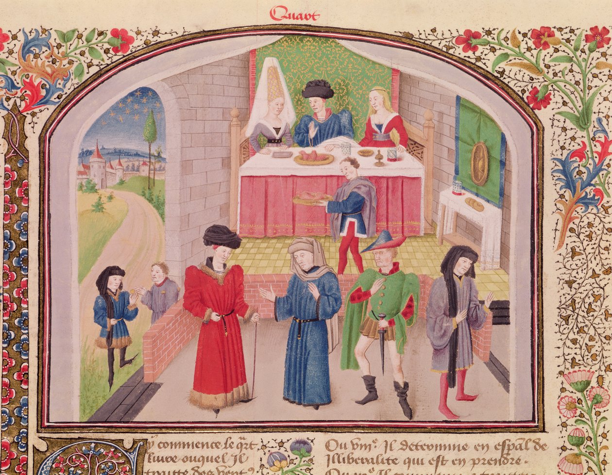 Ms 927 Fol.52v Prodigality, Liberality and Greed, from Ethics, Politics and Economics av Aristoteles (384–322 f.Kr.) av French School