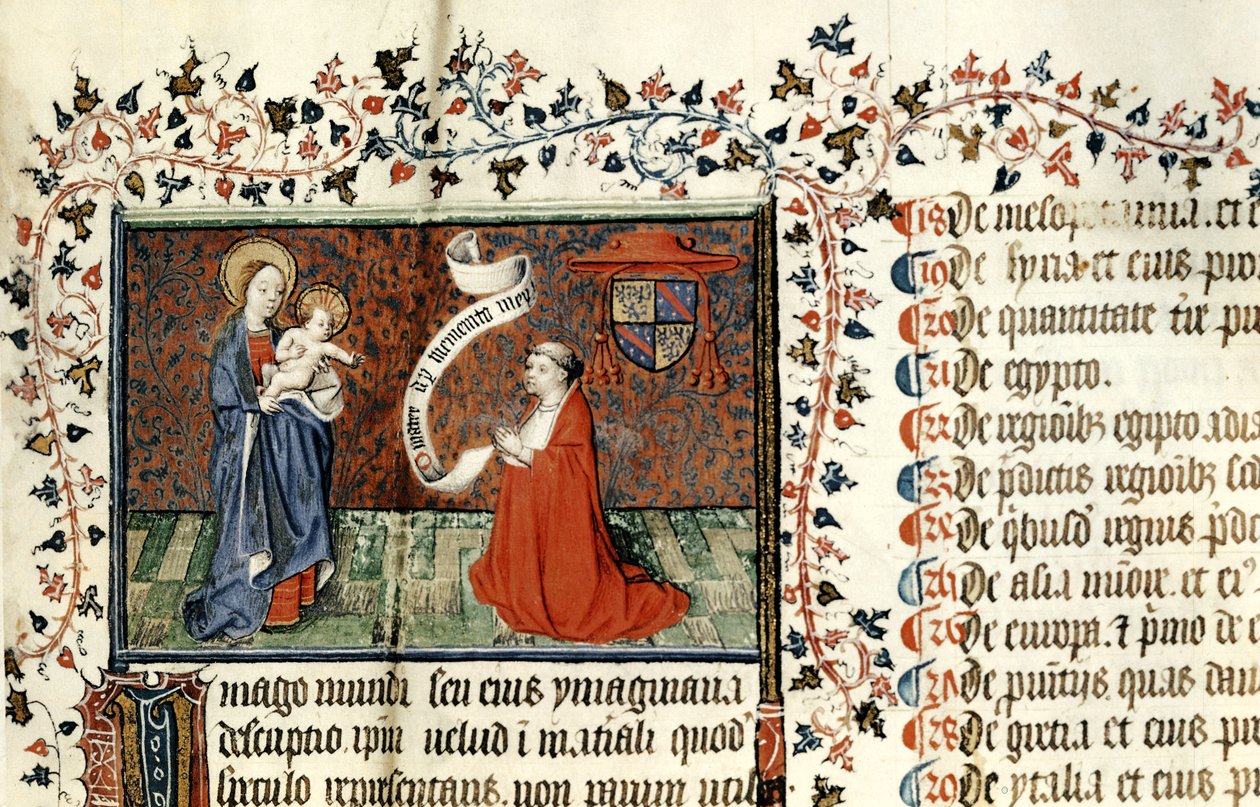 Ms 954 Pierre dAilly (1350-1420) biskop av Cambrai, før jomfruen, fra Oeuvres av Pierre dAilly, ca. 1416 av French School