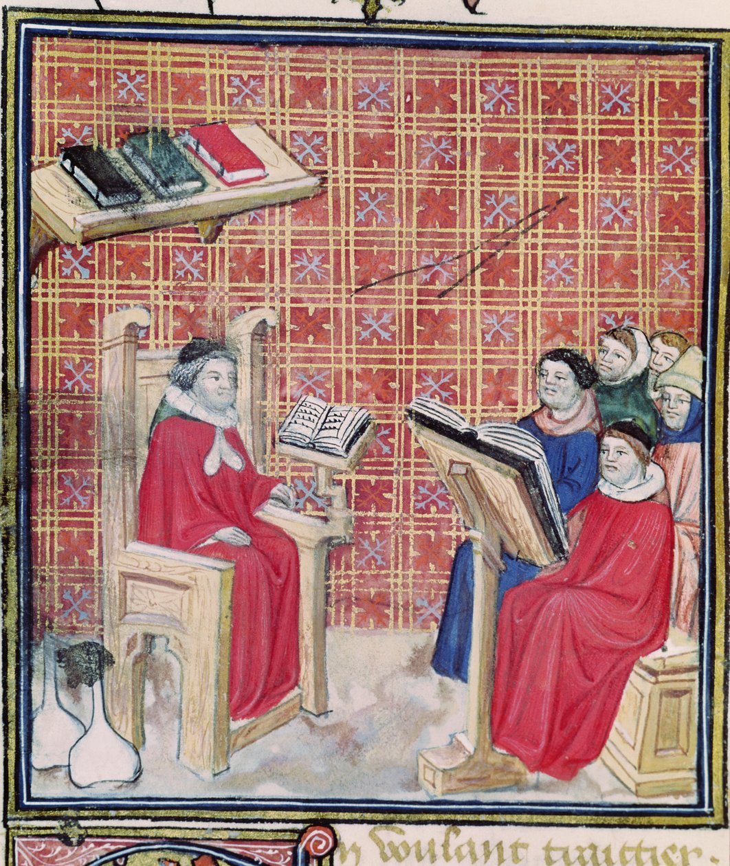 Ms 993 f.43v Undervisning i de forskjellige delene av menneskekroppen, fra Le Livre des Proprietes des Choses av Jean Cordichon av French School