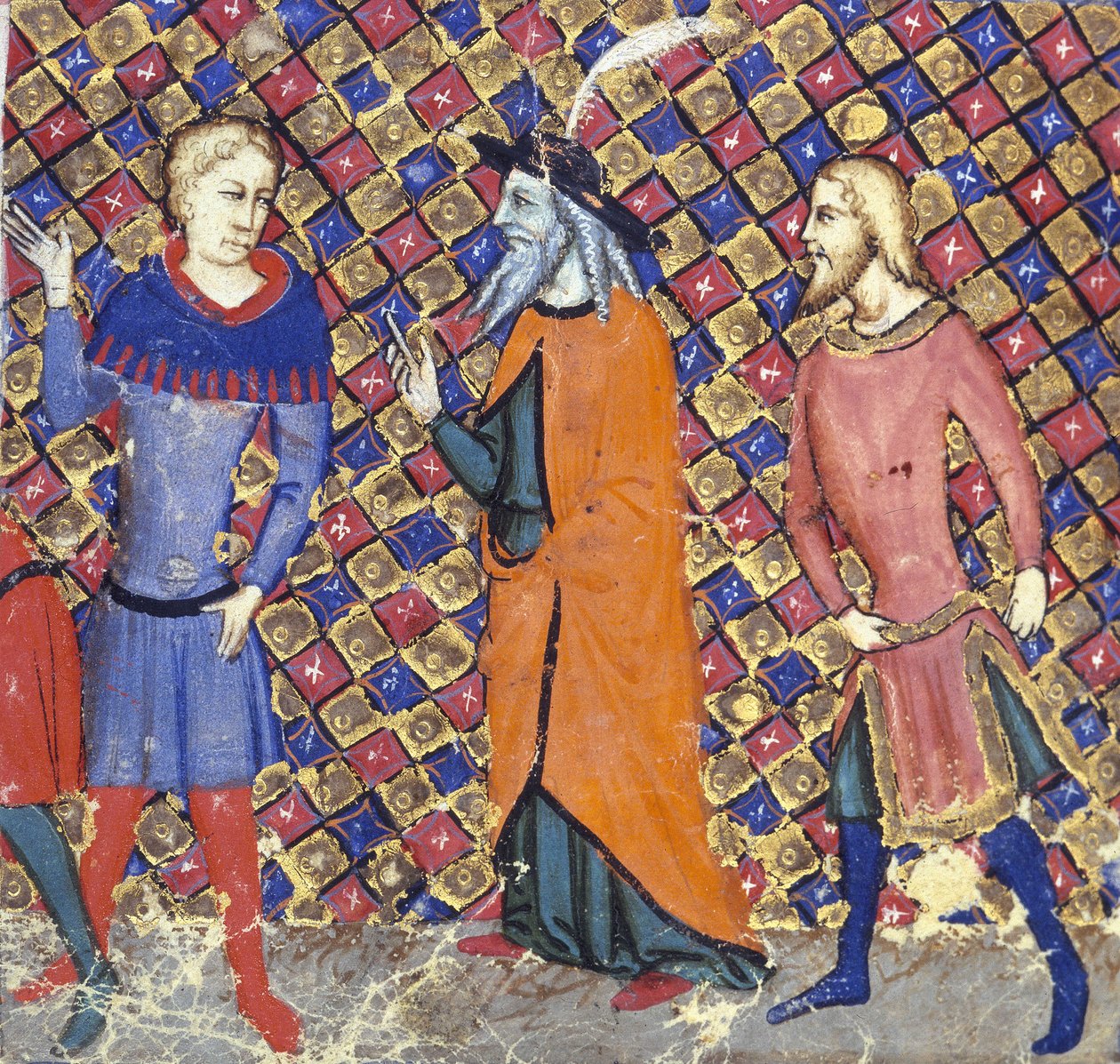 Ms Add 12228 Merlin with Two Companions, illustrasjon fra 'Meliadus or Guiron le Courtois' av Hélie de Boron av French School