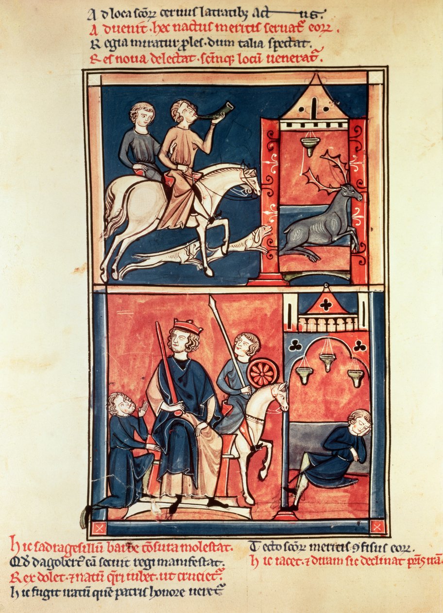 Fr 1098 En hjortejakt og en konge, muligens Dagobert I (632-39) på sin trone, fra St. Denis