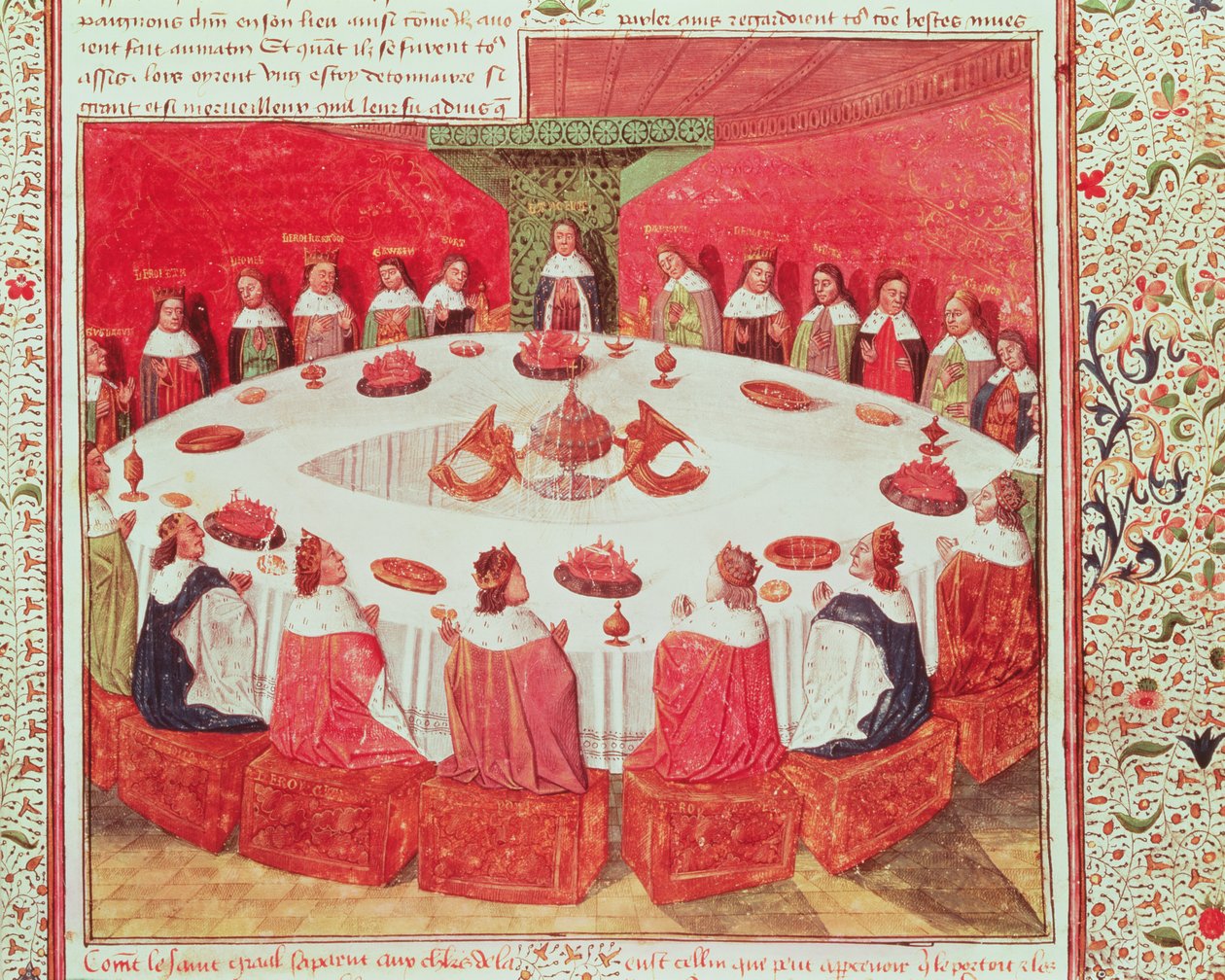 Fr 112 f.5 Det runde bordet og den hellige gral, fra Livre de Messire Lancelot du Lac, 1470 av French School