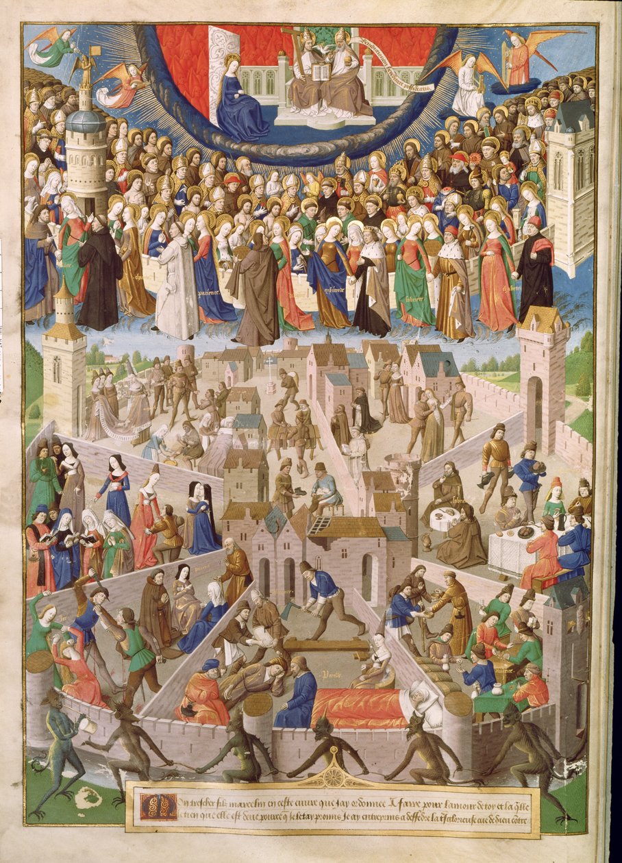 Fr 18 Fol.3v The City of God, fra en oversettelse av verkene til St. Augustine av Raoul de Presles, ca. 1469-73 av French School