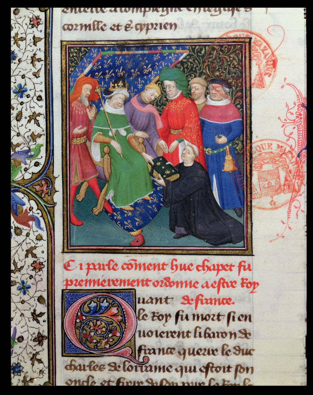 Fr 2029 fol.30v. Hugues I Capet (941-996), kongen med hatt av French School