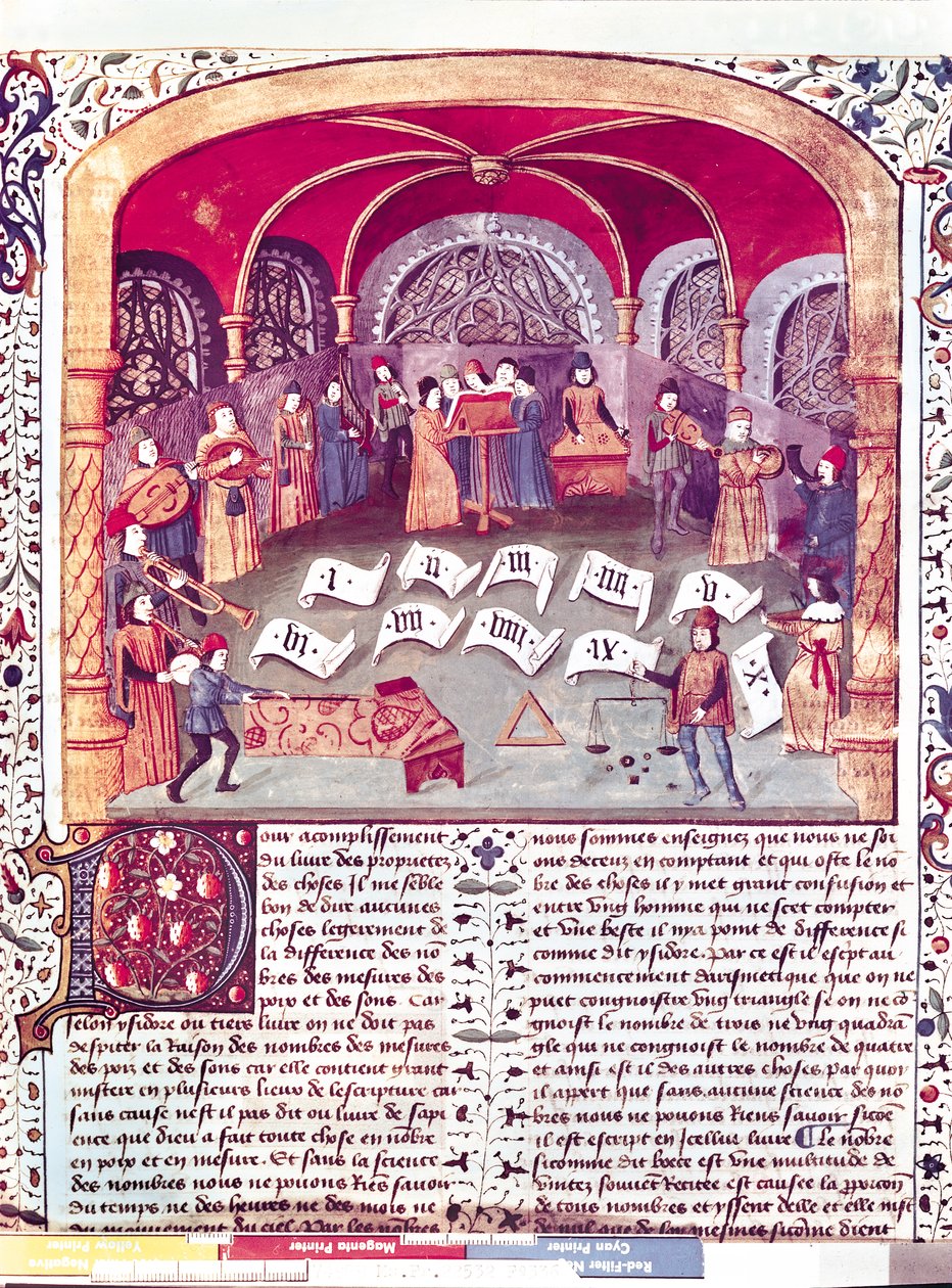 Ms Fr 22532 fol.336 Konsert, fra Des Proprietez des Choses av Barthelemy lAnglais av French School