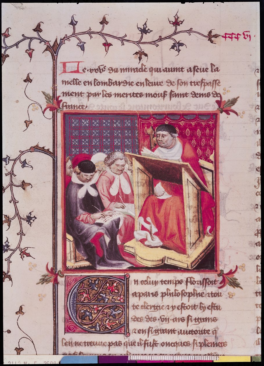 Fr 2608 Fol.295v En professor ved universitetet i Paris, fra Grandes Chroniques de France, ca. 1400 av French School