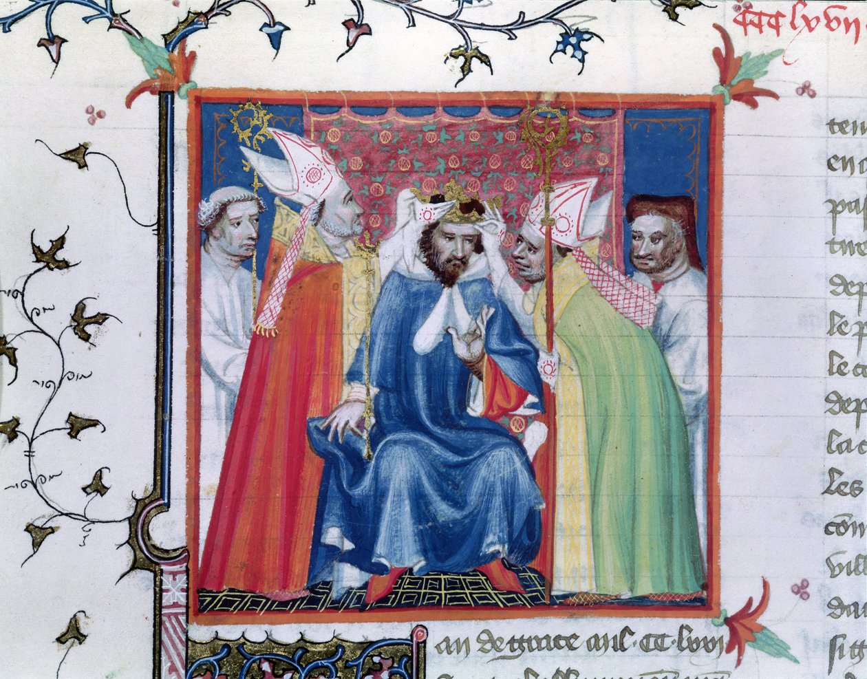 Fr. Fr. 2608 fol.335v Kroning av Philippe III (1245-85), fra Grandes Chroniques de France, ca. 1400 av French School