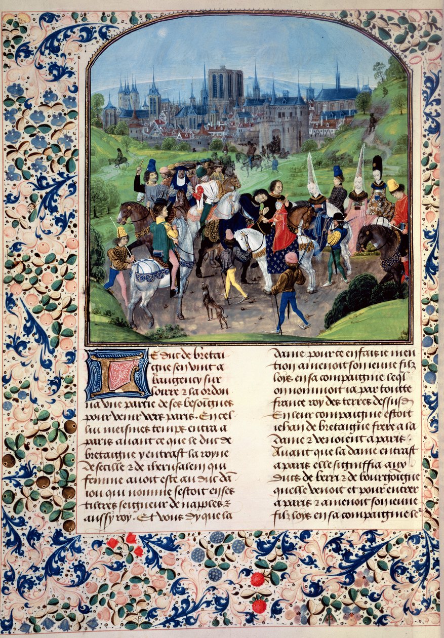 Ms Fr 2645 fol.321v Innreise av unge Ludvig II av Anjou til Paris, fra Froissarts Chronicle av French School