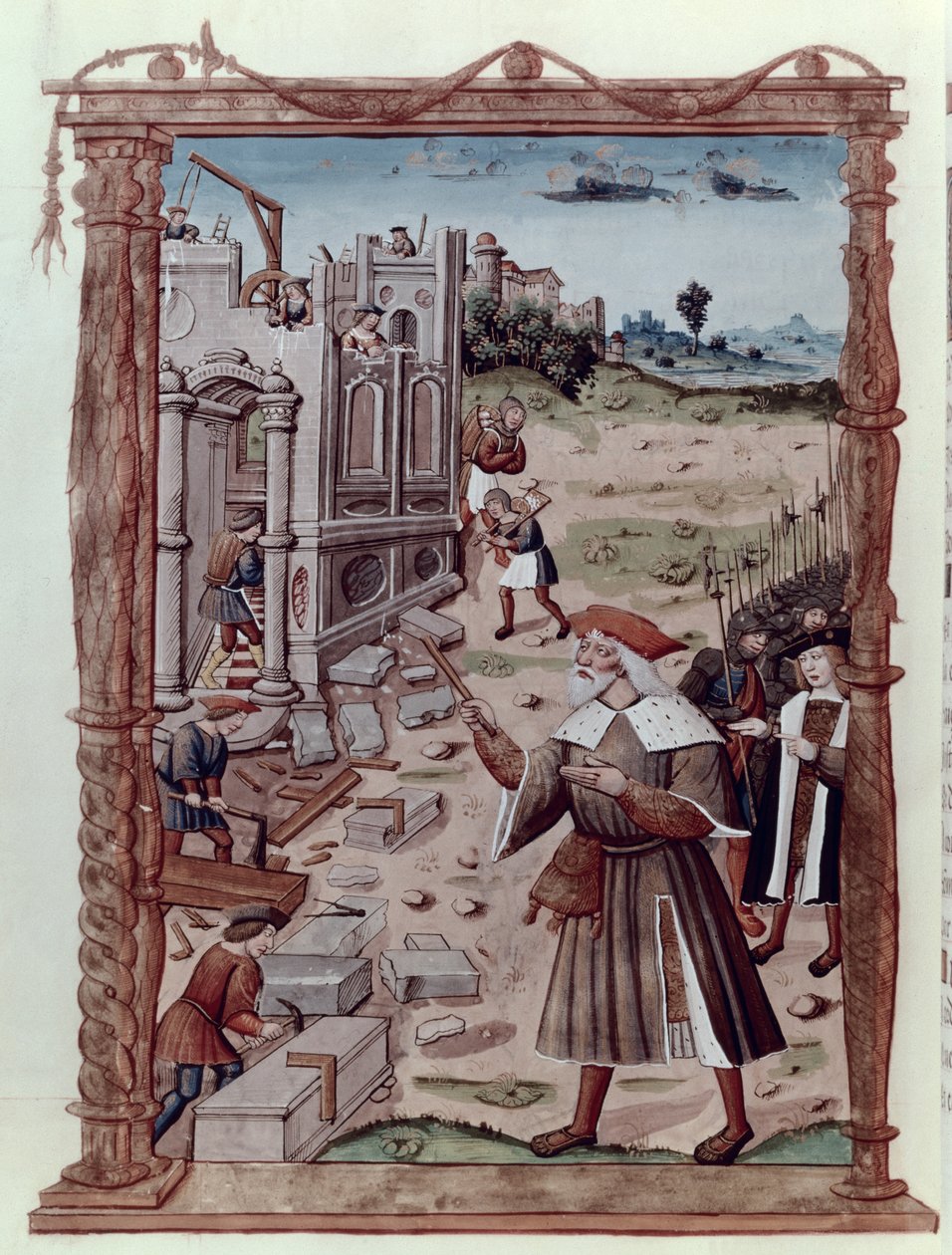 Fr 2820 fol.115v Charlemagne (742-814) Leder byggingen av Aix-la-Chapelle, fra Recueil Summary des Chroniques Francaises av Guillaume Cretin (1460-1525) av French School