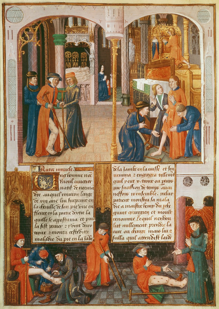 Fr 2829 fol.89 Mirakler ved graven til St. Louis, fra Le Livre des Faiz de Monseigneur Saint Louis av French School